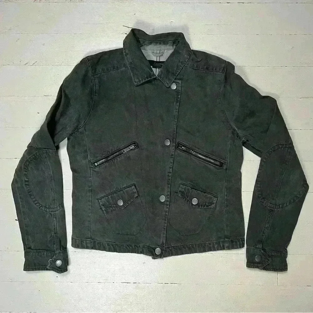 Vintage Calvin Klein Black Wash Denim‎ Biker Style Jacket Women’s Size Small